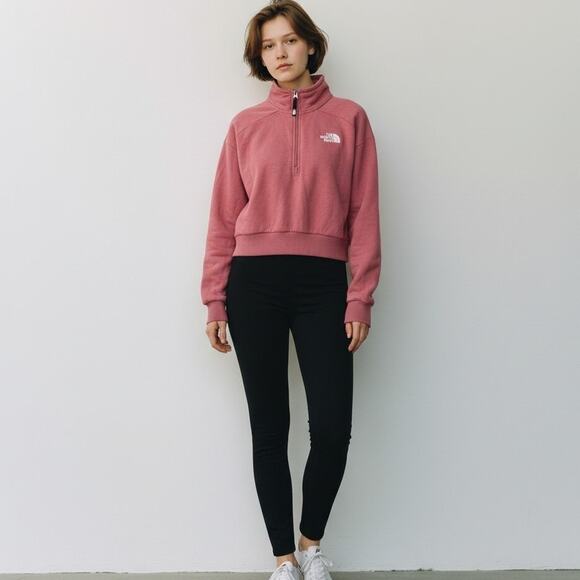 The North Face Tops - The North Face Women's Small Rose Pink Cropped 1/4 Zip  Fleece Pulllover
